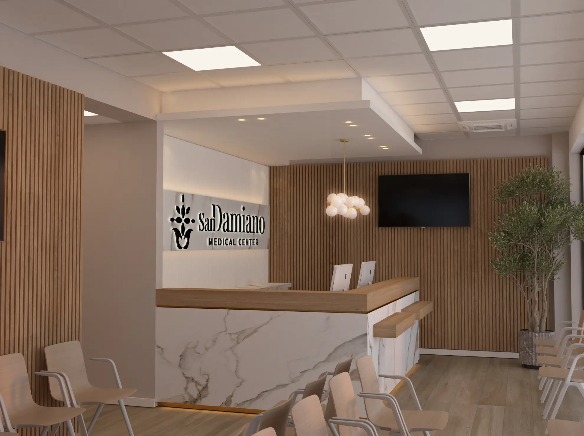 Gli interni del San Damiano Medical Center a Pomezia